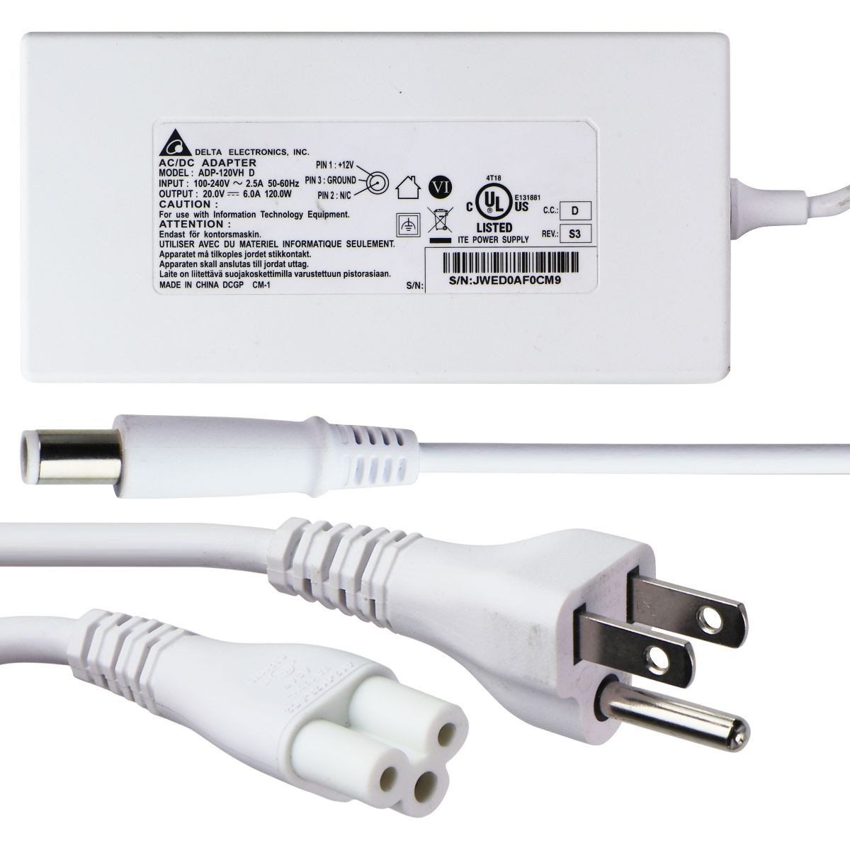 Delta Electronics (120W) 20V/6A AC/DC Adapter - White (ADP-120VH D) Delta Electronics (120W) 20V/6A AC/DC Adapter - White (ADP-120VH D)
