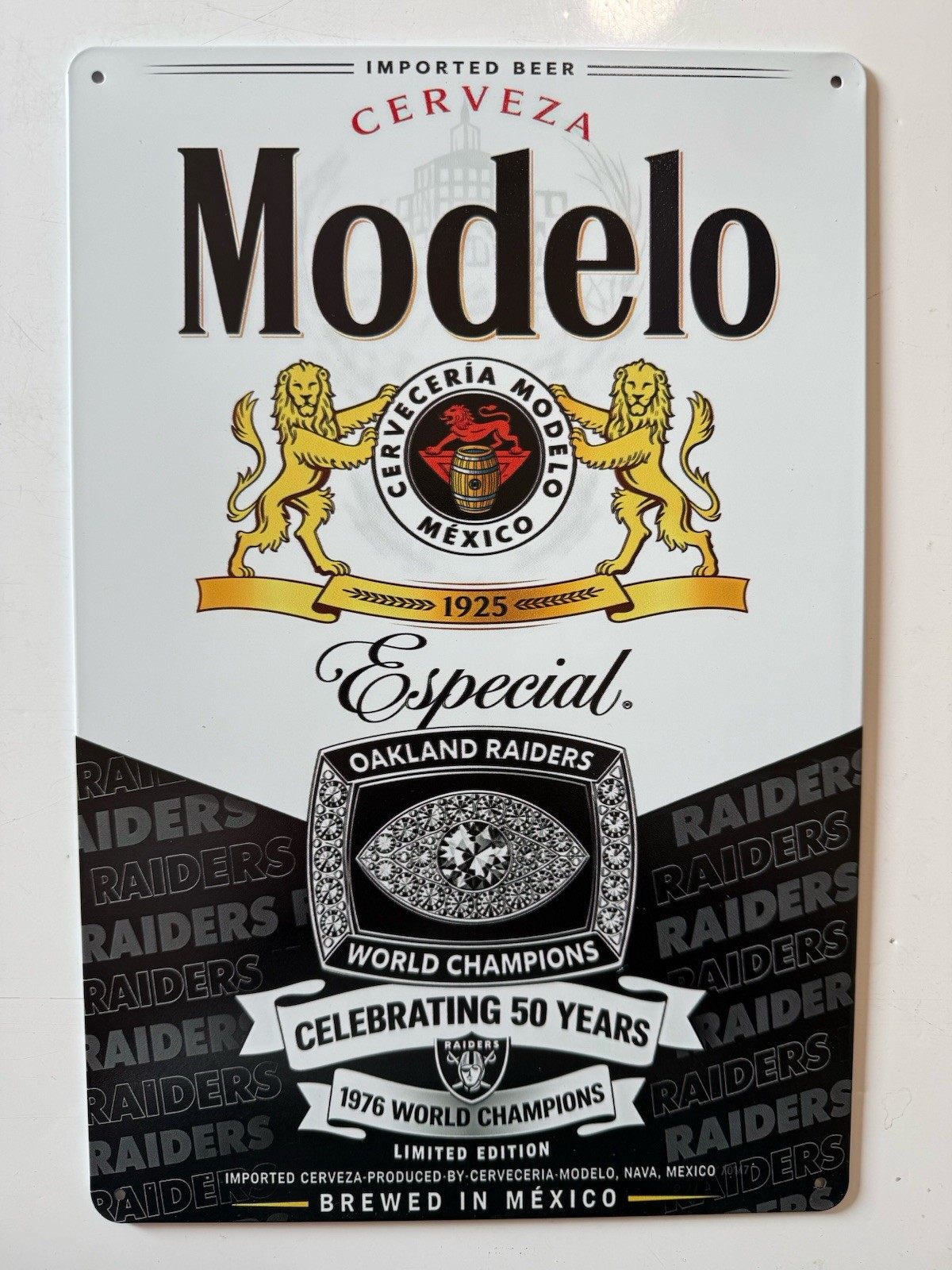 Oakland Raiders Modelo Cerveza Beer Sign - 1976 World Champions 50th Anniversary Oakland Raiders Modelo Cerveza Beer Sign - 1976 World Champions 50th Anniversary