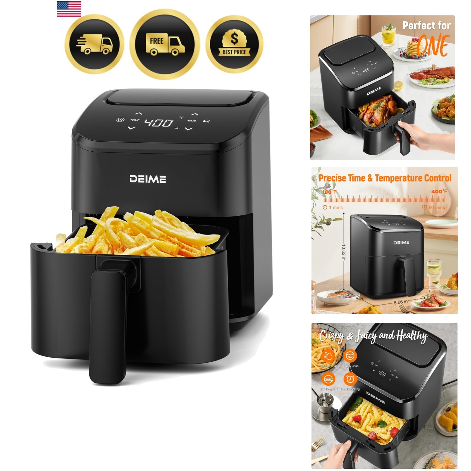 Air Fryer Small Digital 3 Qt Compact Space Saving Bake Reheat Roast