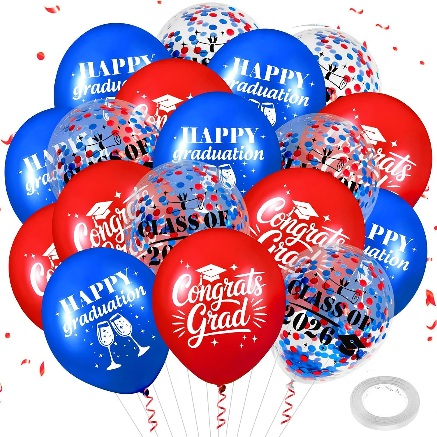 Graduation Balloons Decorations 24Pcs Red Blue Class of 2026 Grad Latex