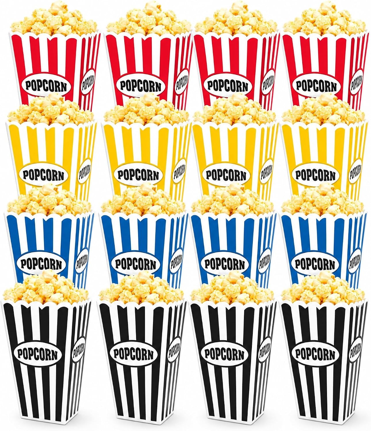 16 Pack Plastic Popcorn Containers, 30oz Reusable Popcorn Boxes Buckets Bowls
