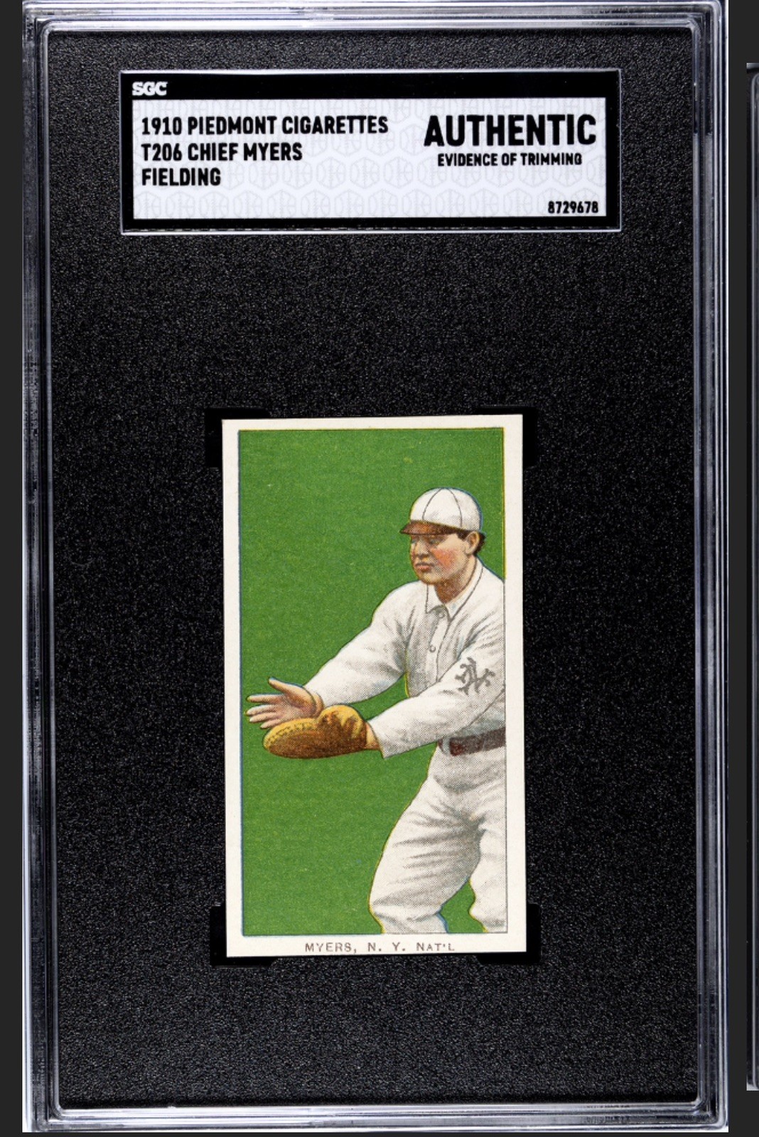 1909-1911 T206 Piedmont 350/25 Chief Myers Fielding SGC A New York Giants 1909-1911 T206 Piedmont 350/25 Chief Myers Fielding SGC A New York Giants