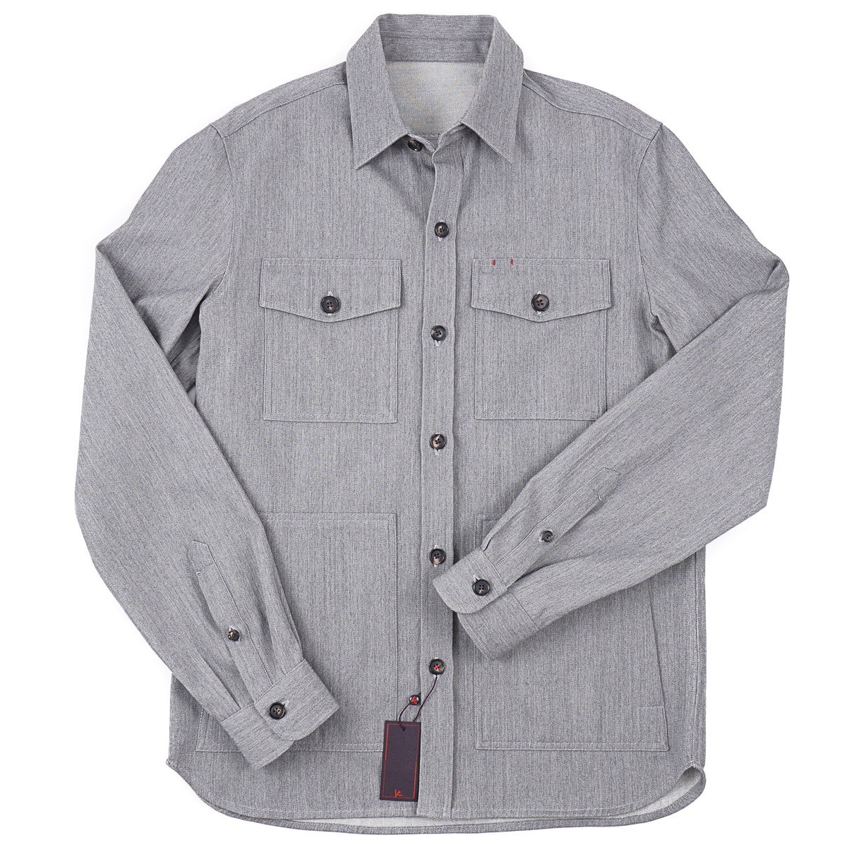 Isaia Napoli Light Gray Twill Wool-Cotton \'Denim\' Overshirt M NWT Shirt-Jacket