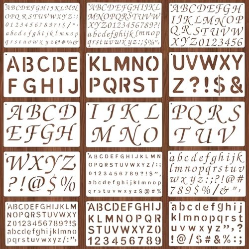 1/3, 1/2, 3/4, 1, 2 Inch Letter Stencils for Painting, 15 PCS Alphabet Stencils 1/3, 1/2, 3/4, 1, 2 Inch Letter Stencils for Painting, 15 PCS Alphabet Stencils