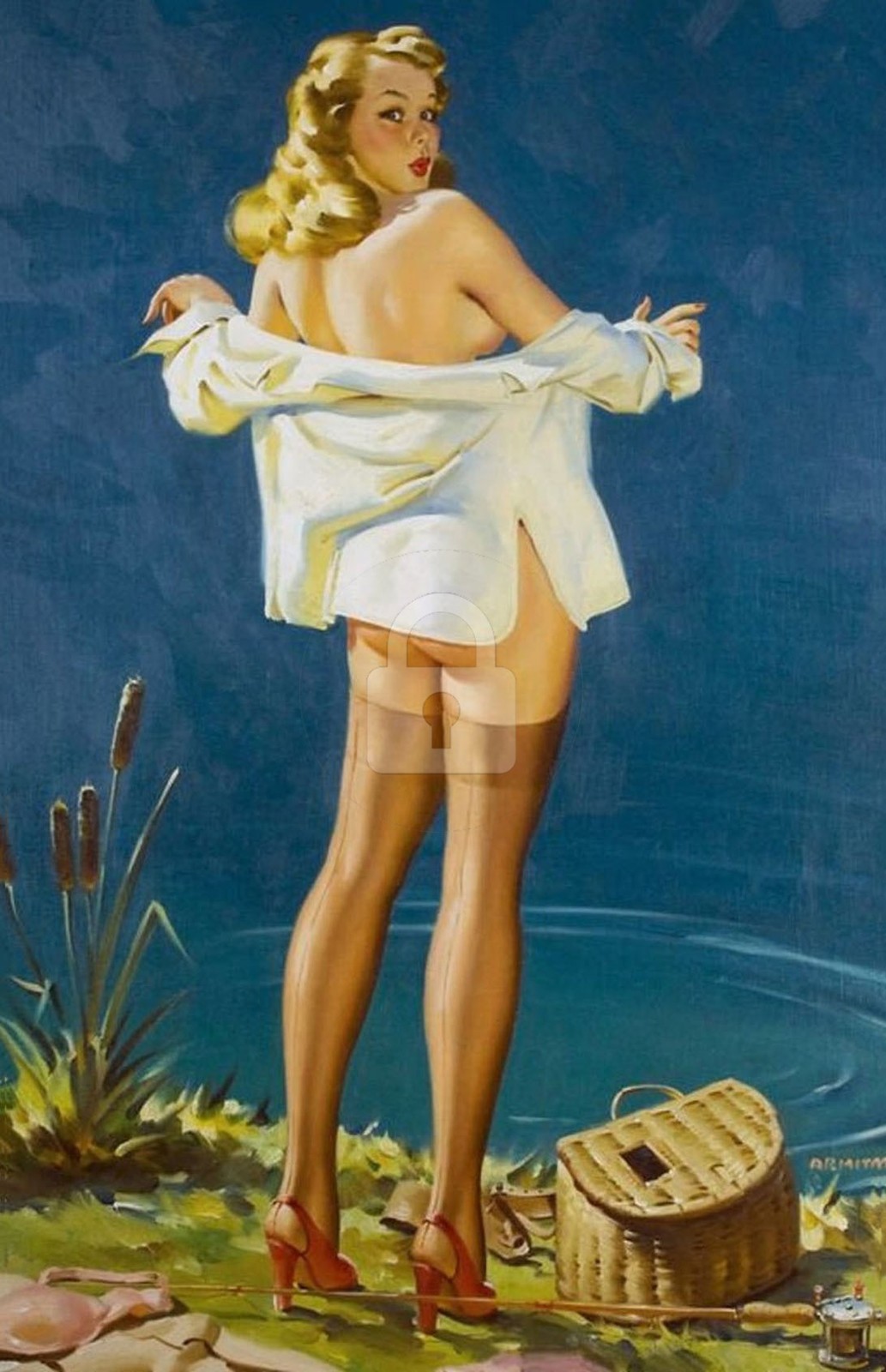 Pin-up Fishing Girl 2 Vintage Pinup Reproduction Postcard Pin-up Fishing Girl 2 Vintage Pinup Reproduction Postcard