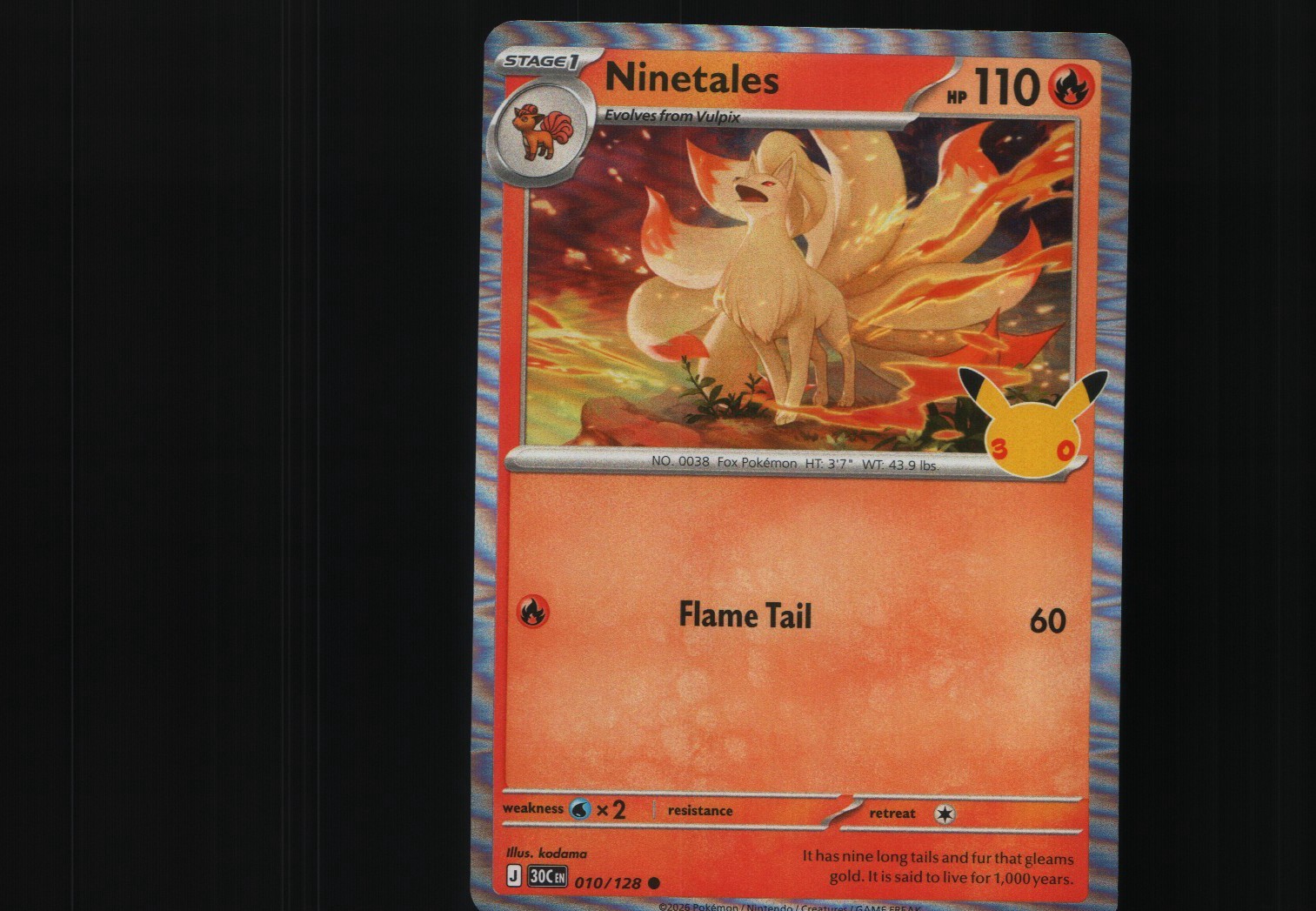 Ninetales 010/128 Common ME: 30th Celebration Pokemon Holo Near Mint