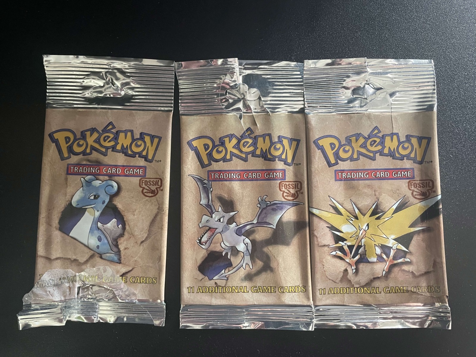EMPTY Pokemon Fossil Set Booster Pack Wrappers Empty Art Zapdos Lapris Aerodacty EMPTY Pokemon Fossil Set Booster Pack Wrappers Empty Art Zapdos Lapris Aerodacty
