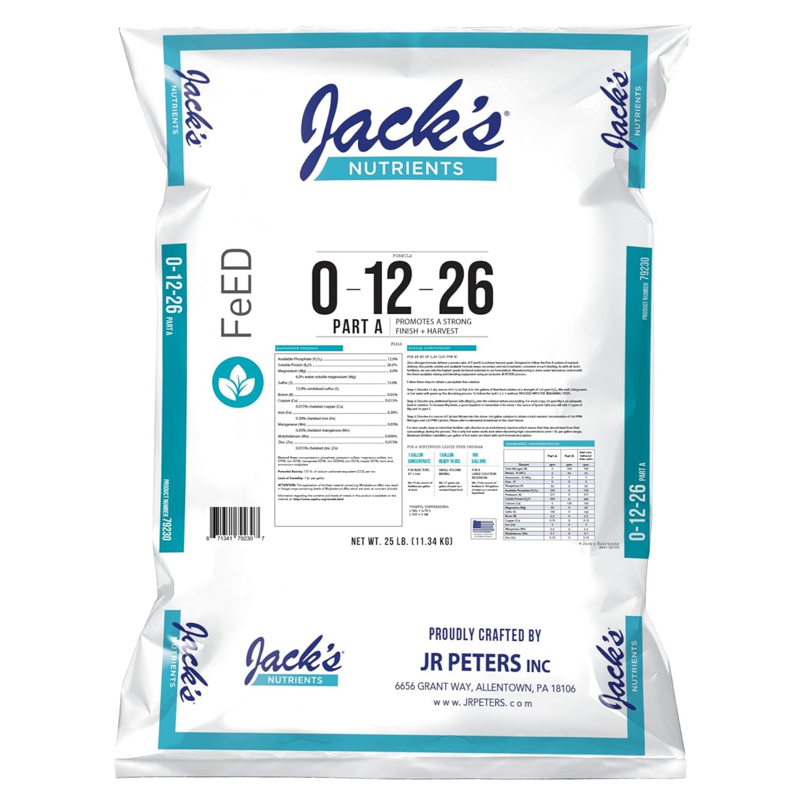 Jack’s Nutrients 0-12-26 Part A Water-Soluble Fertilizer, 25lbs Jack’s Nutrients 0-12-26 Part A Water-Soluble Fertilizer, 25lbs