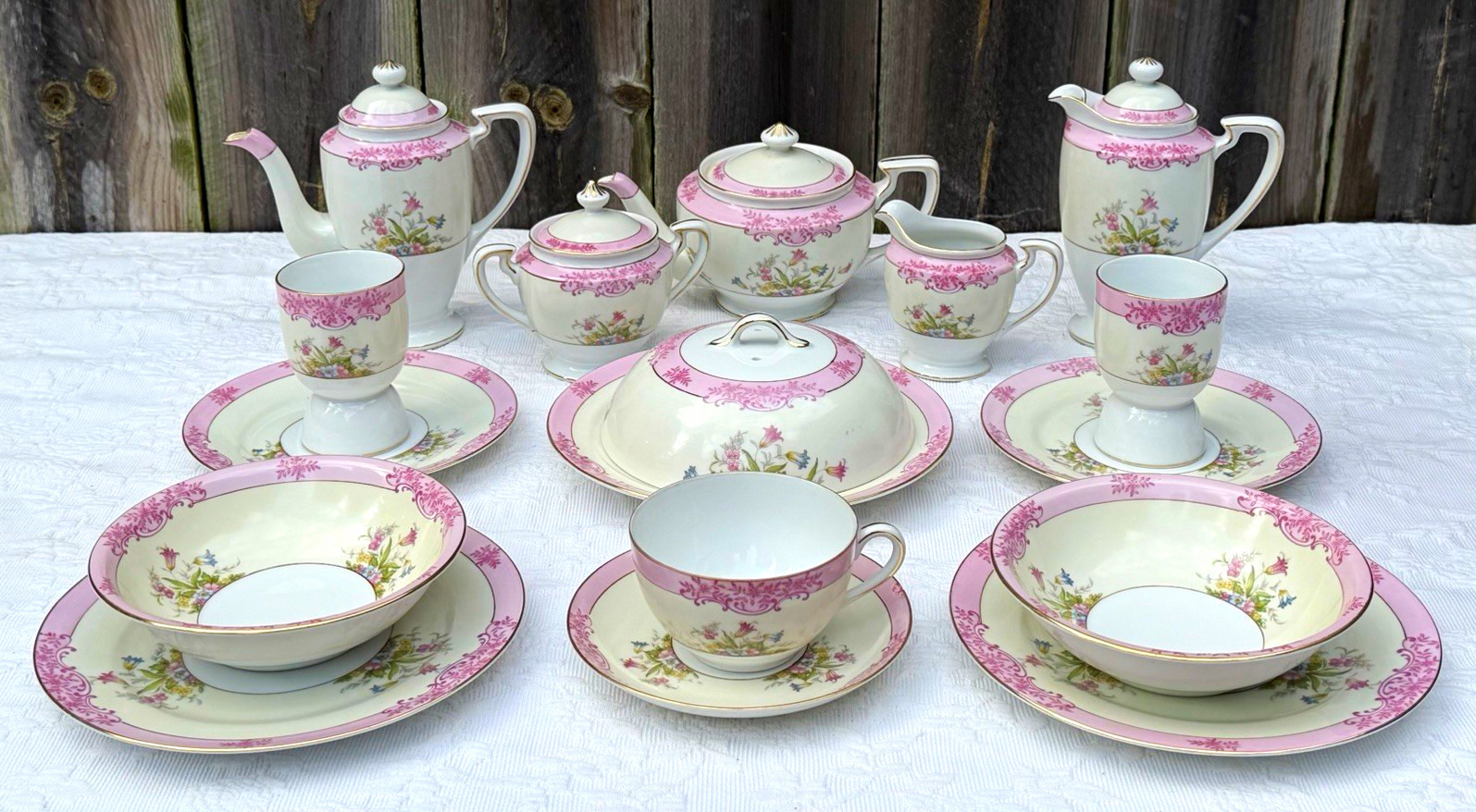 Antique Noritake Morimura Pink Floral Breakfast Set Rare 