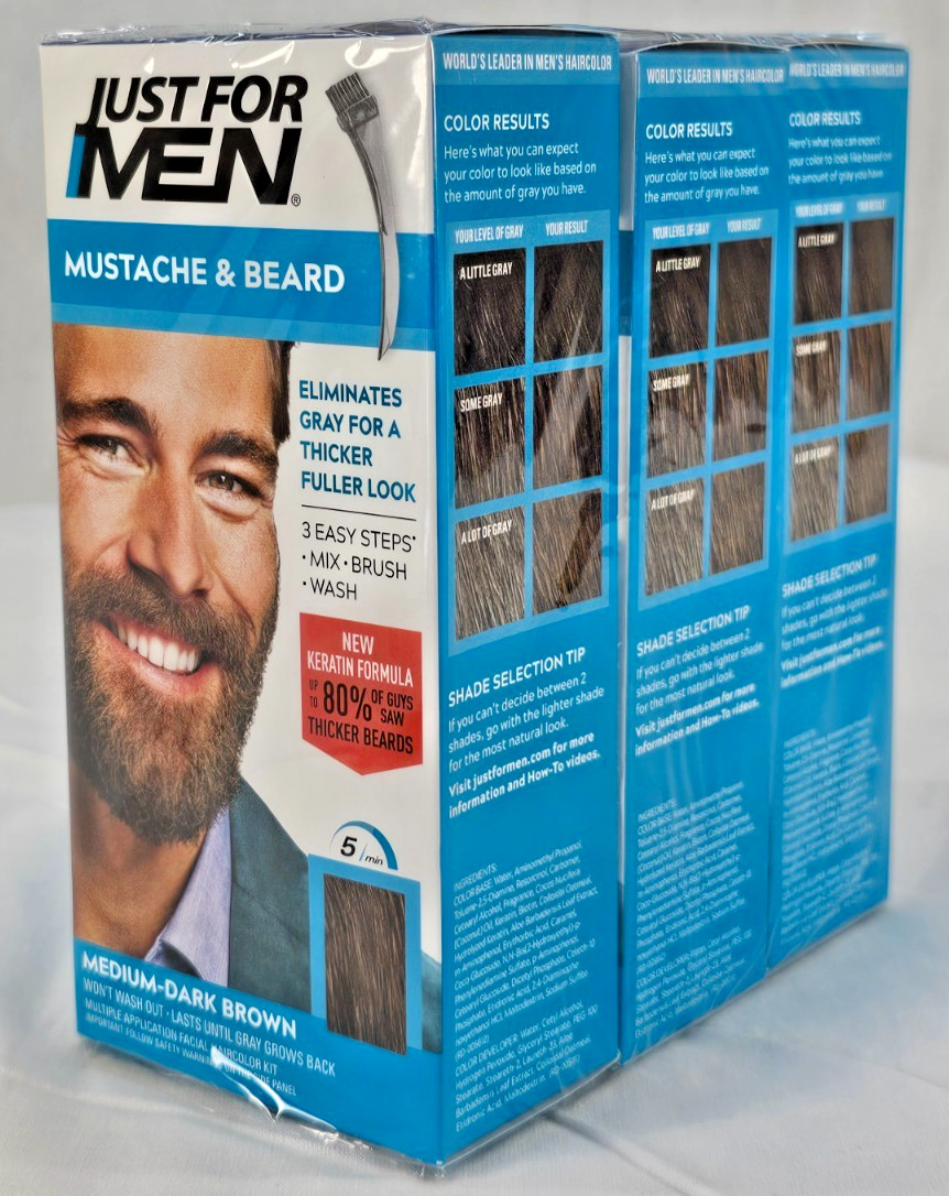 3 PACK - Just For Men M-40 - MUSTACHE and BEARD - MEDIUM-DARK BROWN with Keratin 3 PACK - Just For Men M-40 - MUSTACHE and BEARD - MEDIUM-DARK BROWN with Keratin