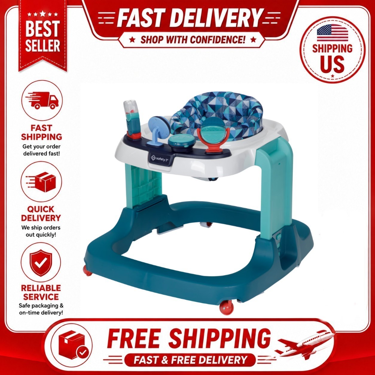 Safety 1st Ready,Set,Walk DX Developmental Baby Walker with Wheels,Kinsale Blue Safety 1st Ready,Set,Walk DX Developmental Baby Walker with Wheels,Kinsale Blue