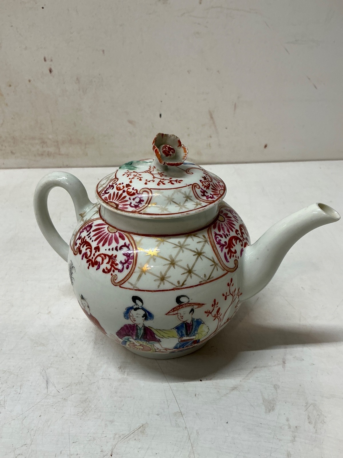 RARE 18thC First Period Worcester Teapot Chinese Family Chinoiserie EX ZORENSKY 