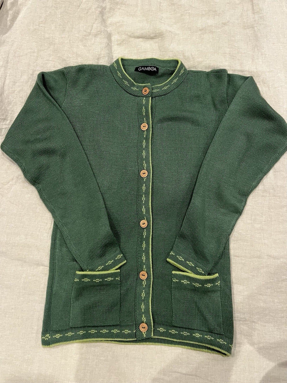 Gamboa Alpaca Wool Cardigan Sweater Womens Crewneck Green Button Up Peru XS