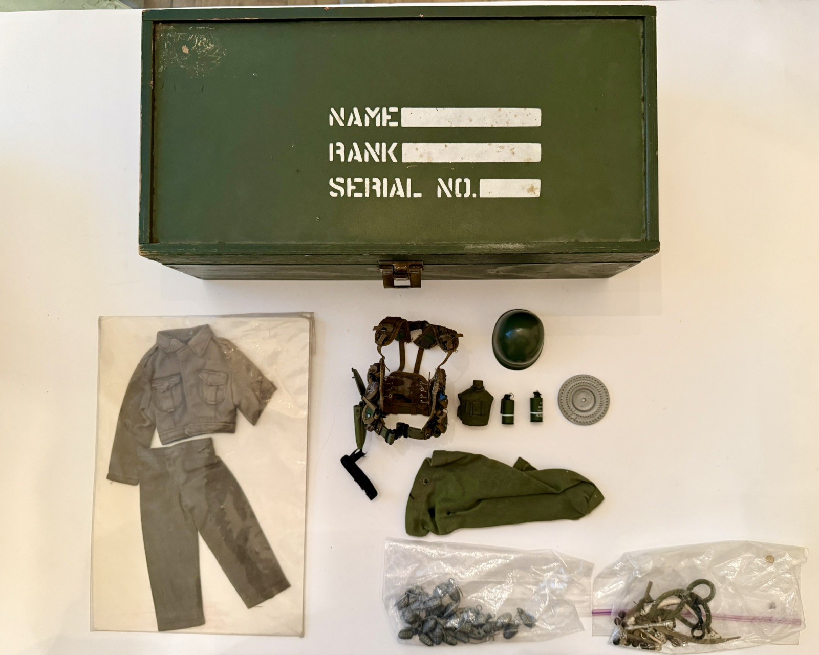 Vintage 12” GI Joe Wooden Footlocker Box Military Accessories & More 