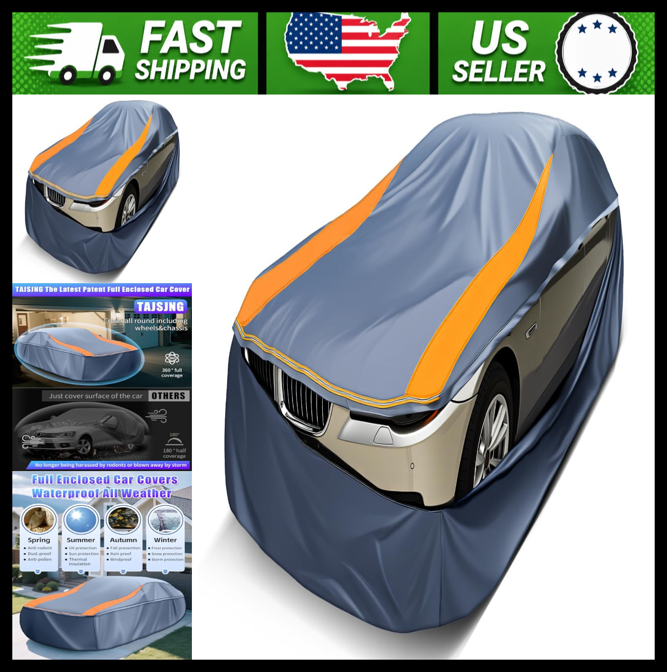 Full Enclosed Car Cover for Sedans & Coupes, Universal Fit 189-200 in Full Enclosed Car Cover for Sedans & Coupes, Universal Fit 189-200 in