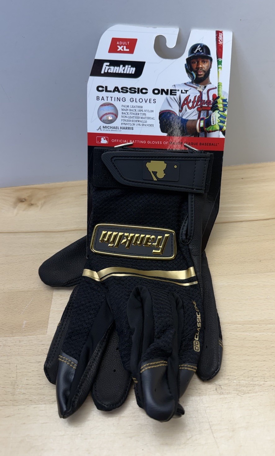 Franklin Sports MLB Classic One LT Baseball Batting Gloves Black Gold Adult XL