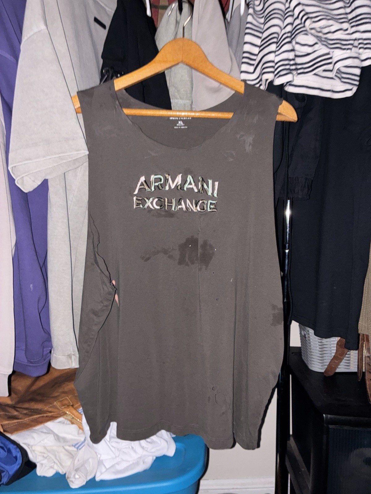 Armani Exchange Men\'s XL Brown Sleeveless Crew Neck Cotton Jersey Logo Tank Armani Exchange Men\'s XL Brown Sleeveless Crew Neck Cotton Jersey Logo Tank