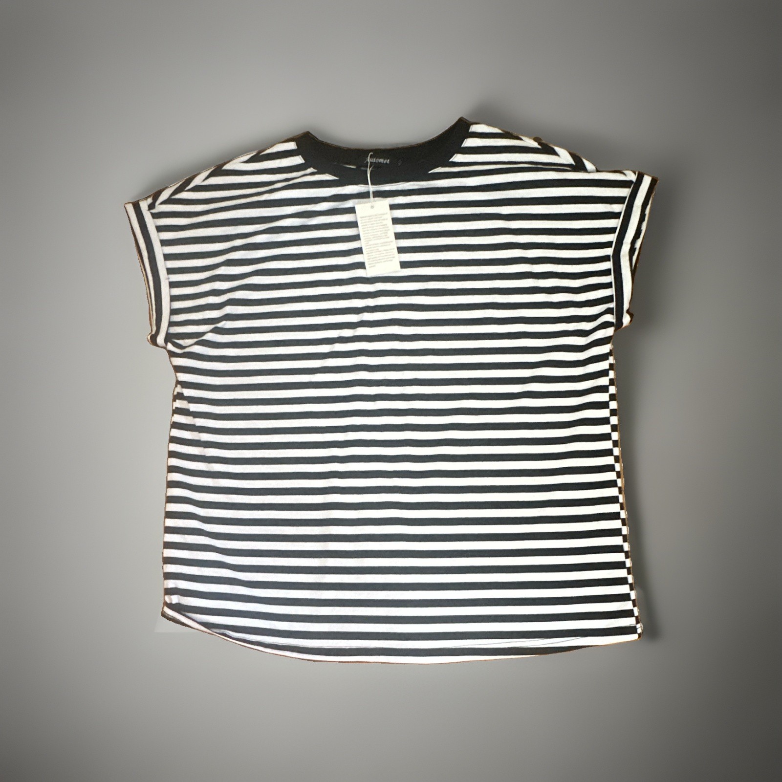 Automet Black & White Striped Crew Neck Cap Sleeve Jersey T-Shirt Sz L NW Automet Black & White Striped Crew Neck Cap Sleeve Jersey T-Shirt Sz L NW
