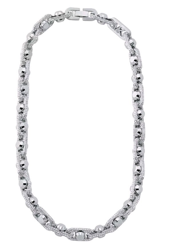 Michael Kors Platinum Pave Astor Link Chain Necklace Rhodium-Plated $425 NWOT