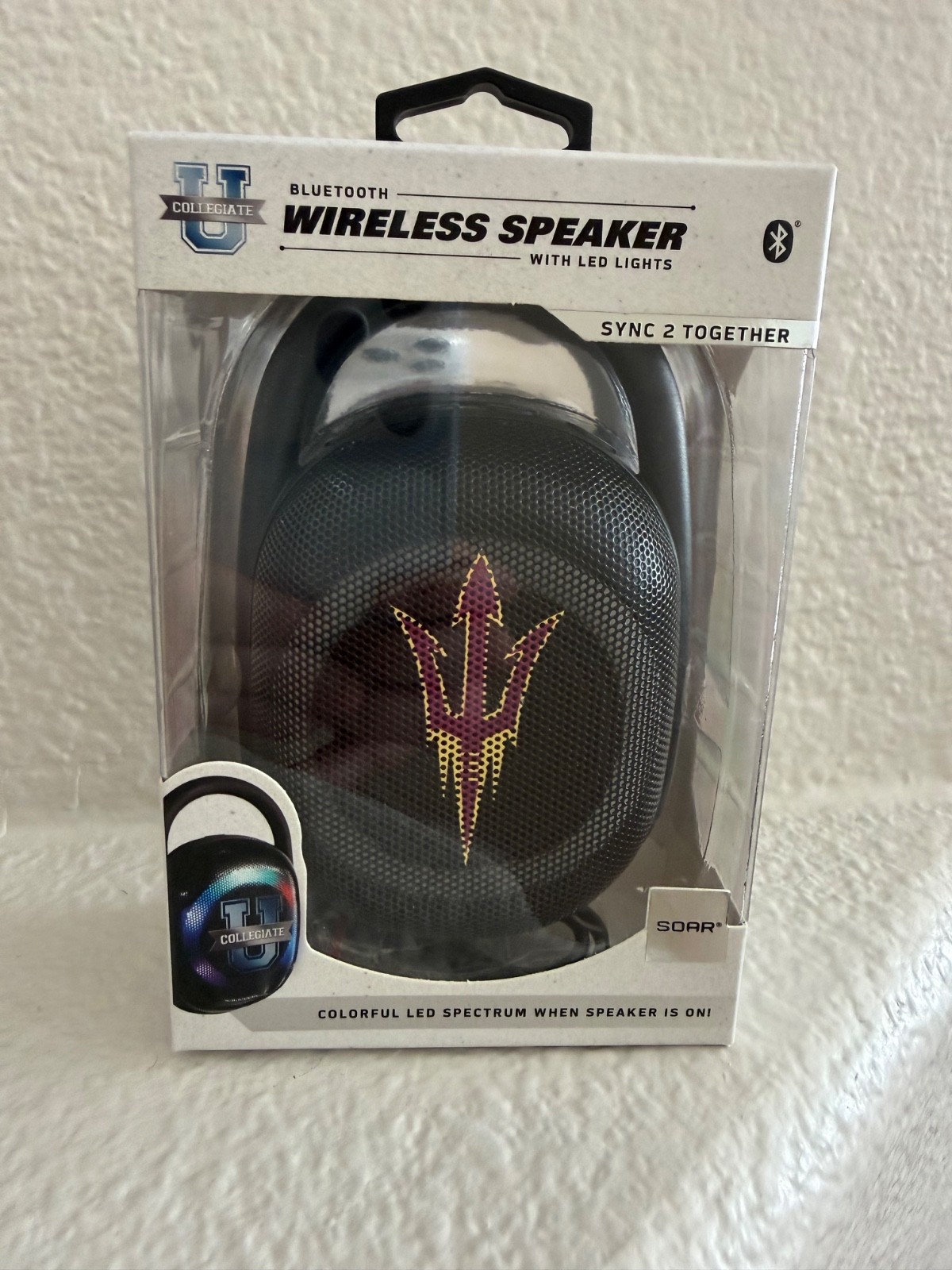 Arizona State ASU SOAR Bluetooth Wireless Speaker w/ LED Lights FM Radio New Arizona State ASU SOAR Bluetooth Wireless Speaker w/ LED Lights FM Radio New