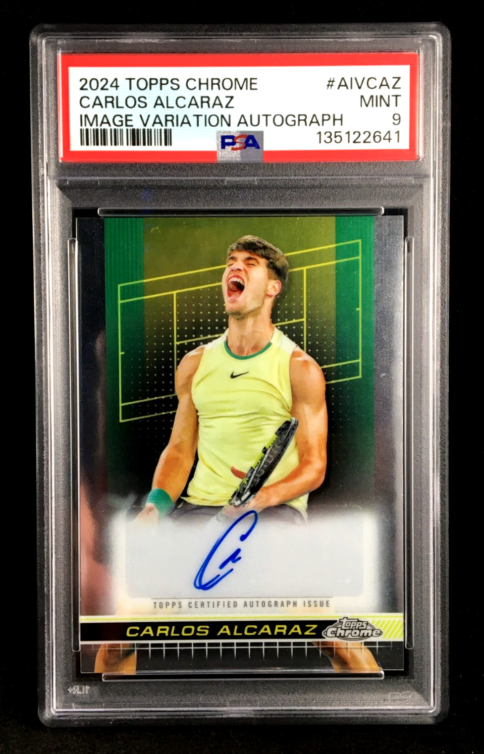 PSA 9 Carlos Alcaraz 2024 Topps Chrome Tennis AUTOGRAPH IMAGE VARIATION Auto