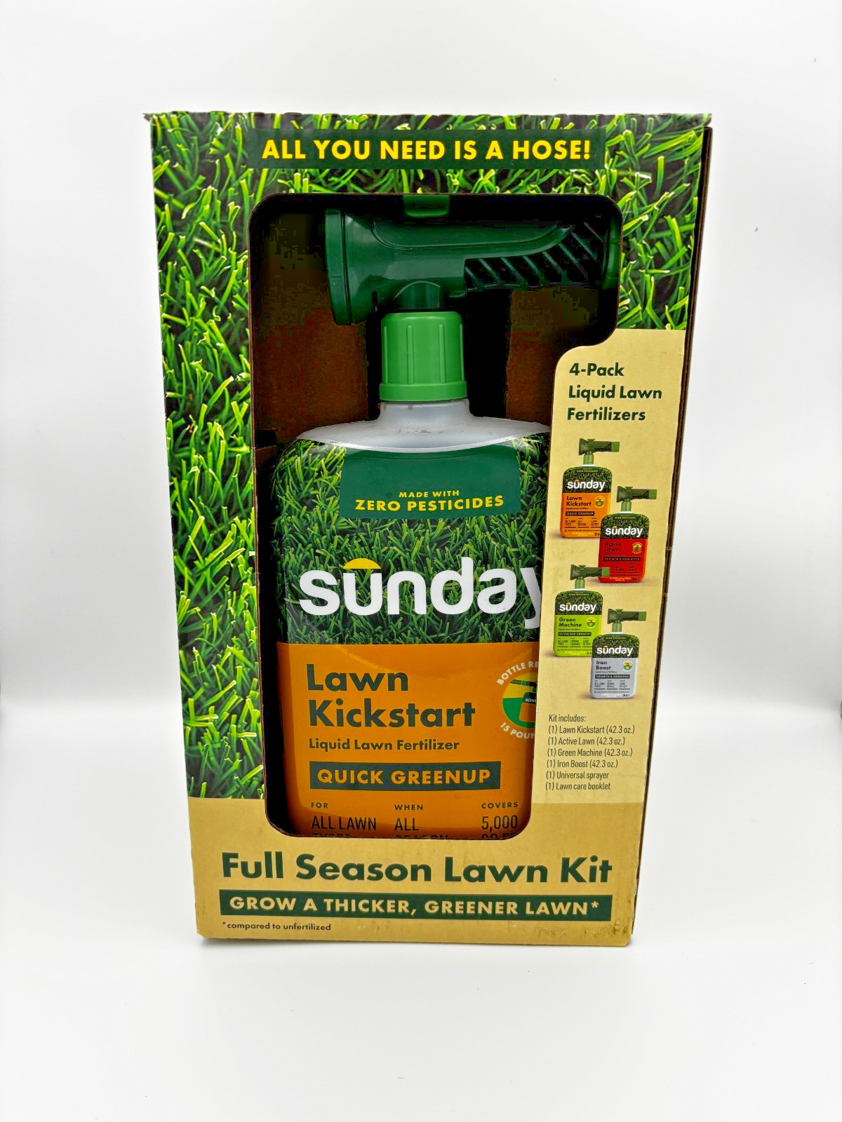 Sunday Full Season Lawn Kit 4 Pack Hose On Fertilizer Kit 20,000 Sq Ft Coverage Sunday Full Season Lawn Kit 4 Pack Hose On Fertilizer Kit 20,000 Sq Ft Coverage