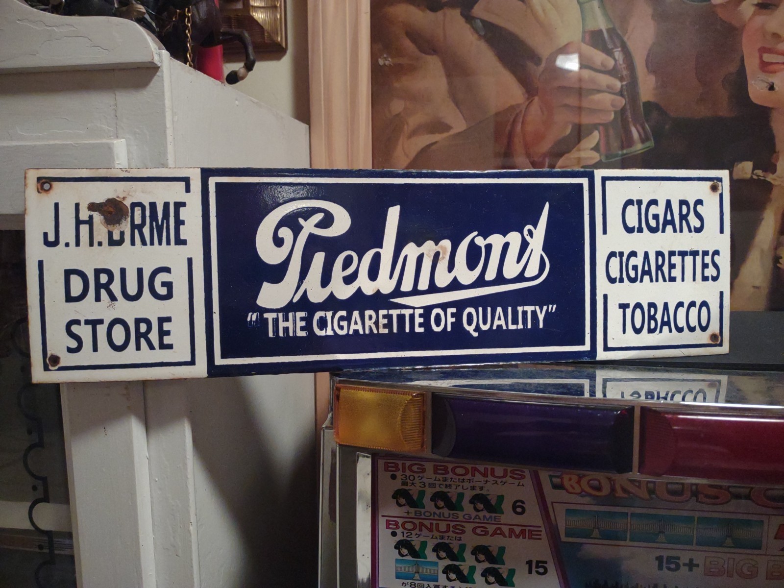 LARGE RARE PIEDMONT TOBACCO DRUG STORE CIGARS CIGARETTES PORCELAIN METAL SIGN LARGE RARE PIEDMONT TOBACCO DRUG STORE CIGARS CIGARETTES PORCELAIN METAL SIGN