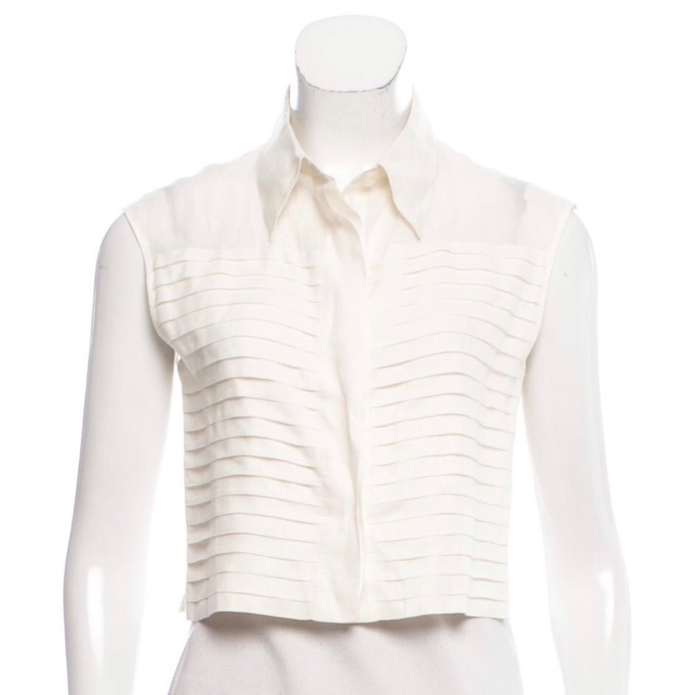 Vintage Chanel Linen Ruffle Cropped Blouse 38 Vintage Chanel Linen Ruffle Cropped Blouse 38