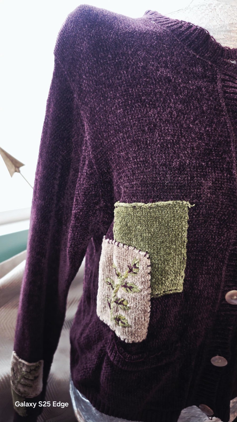 VTG Papy Boez Eggplant Chenille Blend Patchwork Grandma Core, Embroidery Fall VTG Papy Boez Eggplant Chenille Blend Patchwork Grandma Core, Embroidery Fall