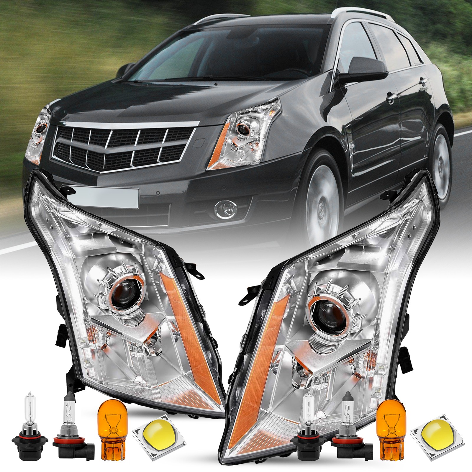 For 2010-2016 Cadillac SRX Luxury/Premium Projector Headlights LH+RH w/Bulbs