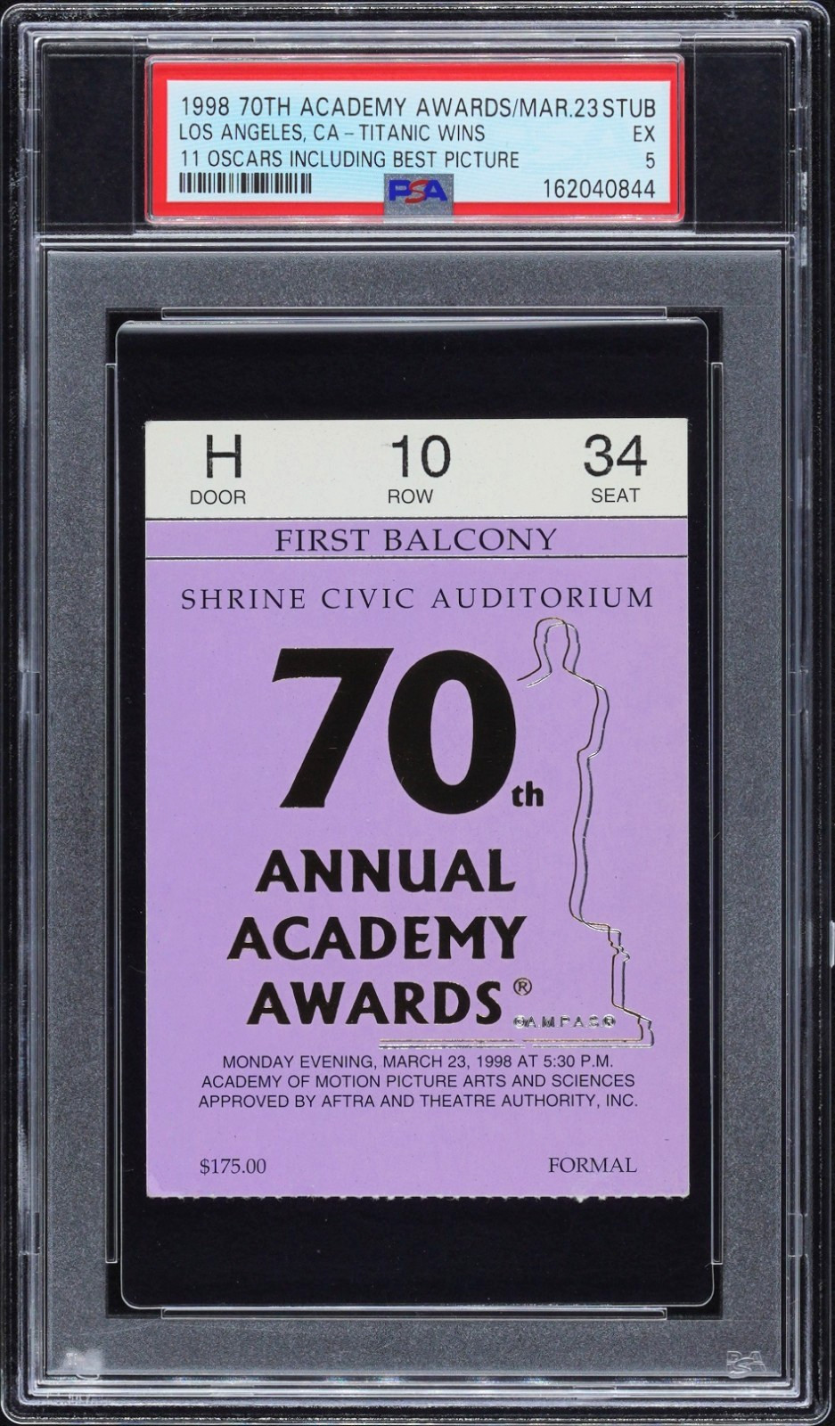 1998 OSCARS ACADEMY AWARDS TICKET TITANIC WINS BEST PICTURE NEWLY GRADED PSA 5 1998 OSCARS ACADEMY AWARDS TICKET TITANIC WINS BEST PICTURE NEWLY GRADED PSA 5