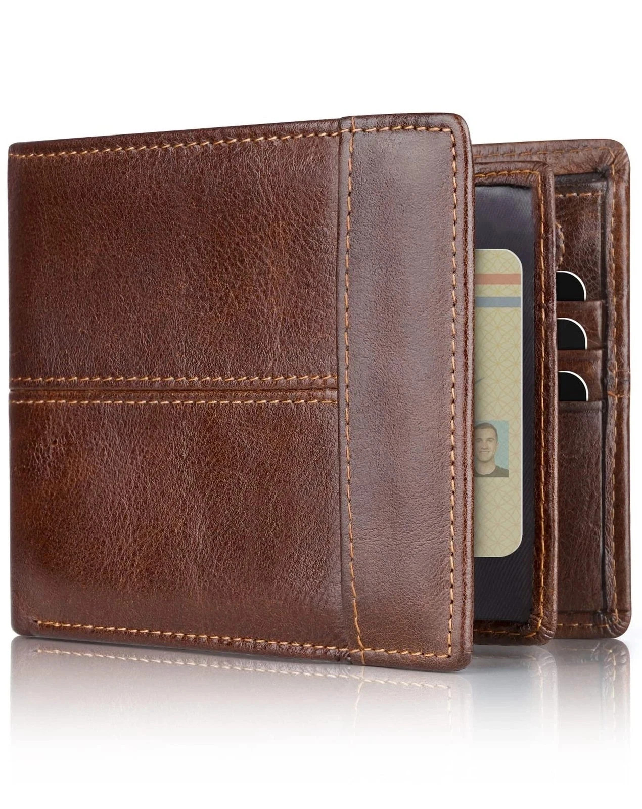 Swallowmall Leather Wallet for Mens Genuine Leather RFID Blocking Bifold Wallets