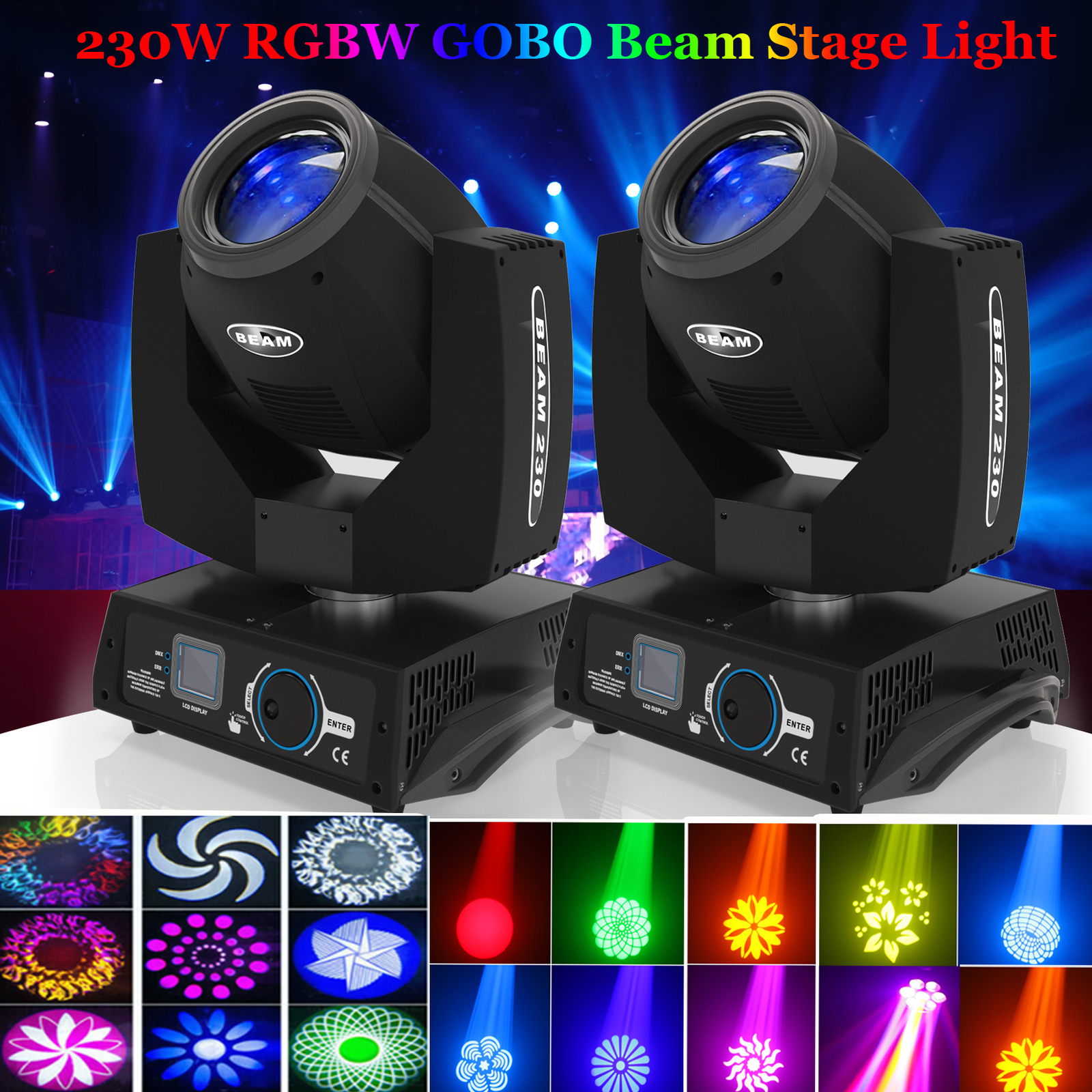 2X 230W 7R Zoom Moving Head Beam Sharpy DMX 8+16 Prism 17Gobo Strobe Stage Light