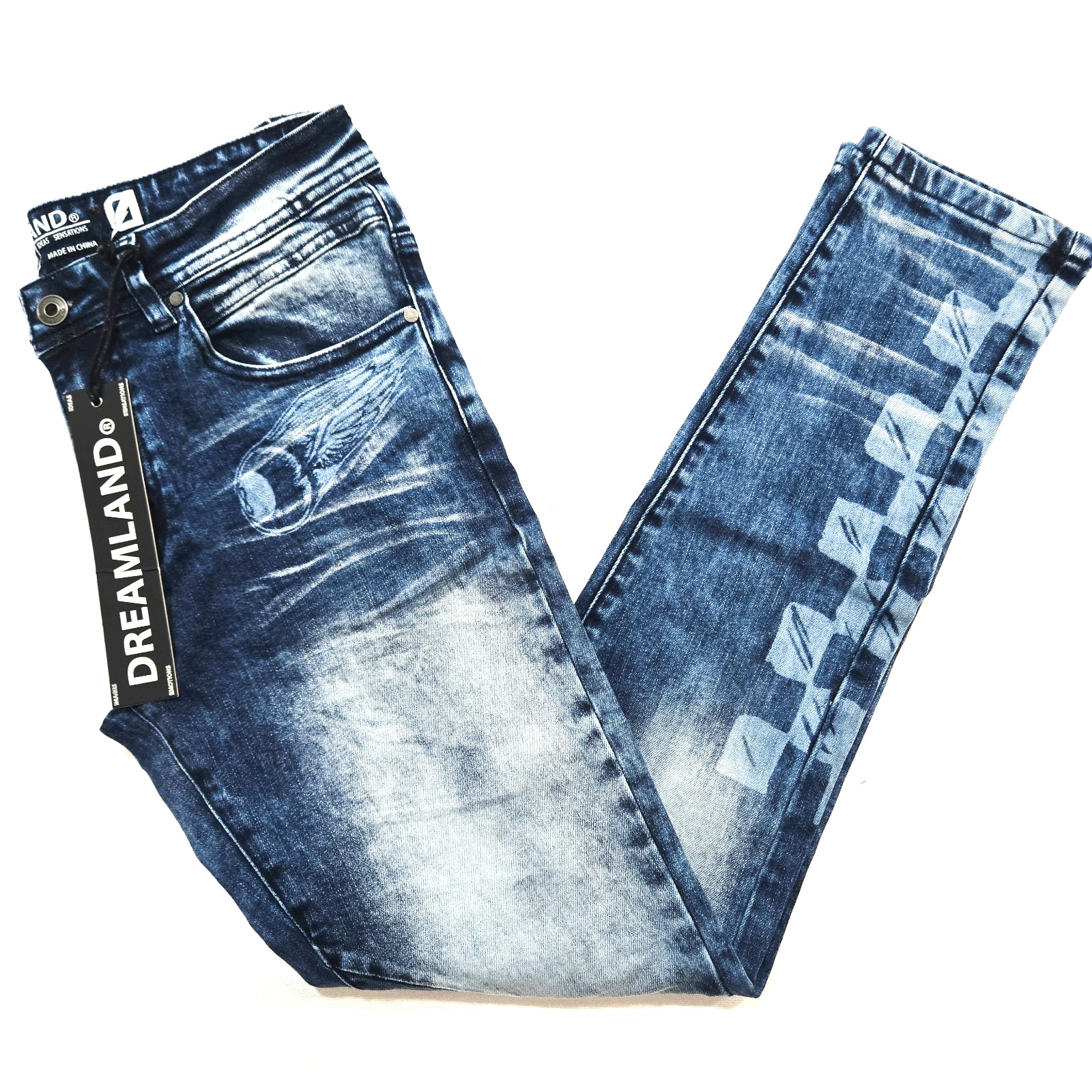 Dreamland Men\'s Jeans Med Stone Blue Design Distressed Skinny Fit Denim 30 to 38