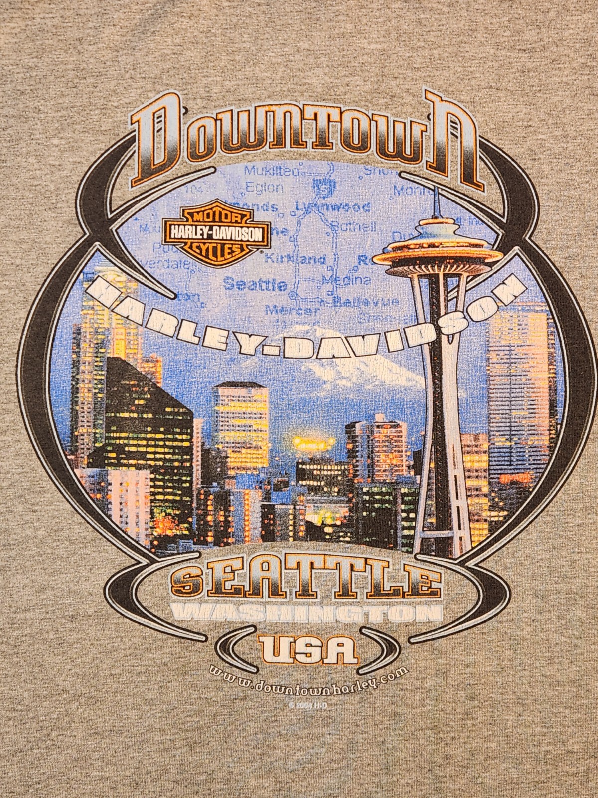 Vintage 2004 Harley-Davidson T-Shirt Downtown Seattle Men\'s L Gray Needle