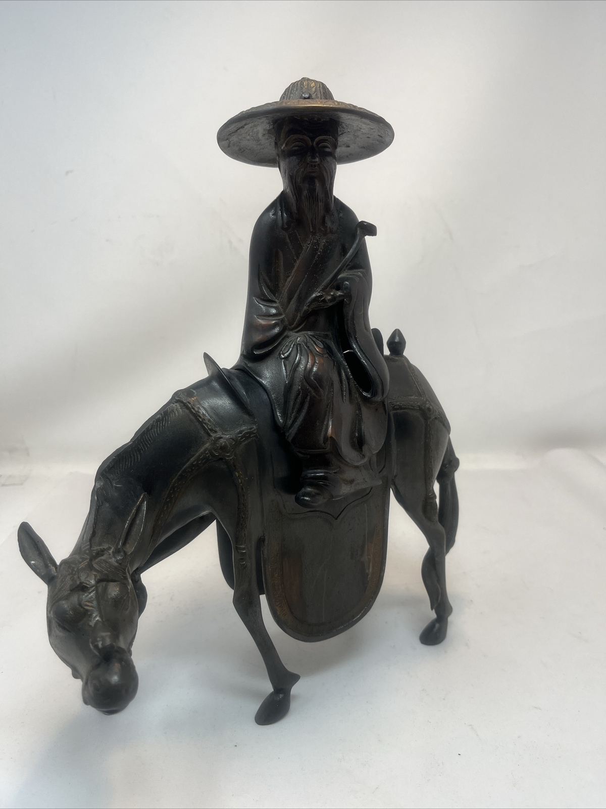 Brass Antique Japanese Statue of a Man on a Donkey Circa 1900 Brass Antique Japanese Statue of a Man on a Donkey Circa 1900