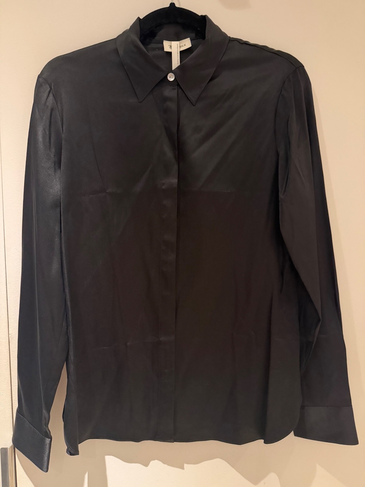 NWT LILYSILK Black Silk Blouse with Long Sleeves - Size M NWT LILYSILK Black Silk Blouse with Long Sleeves - Size M