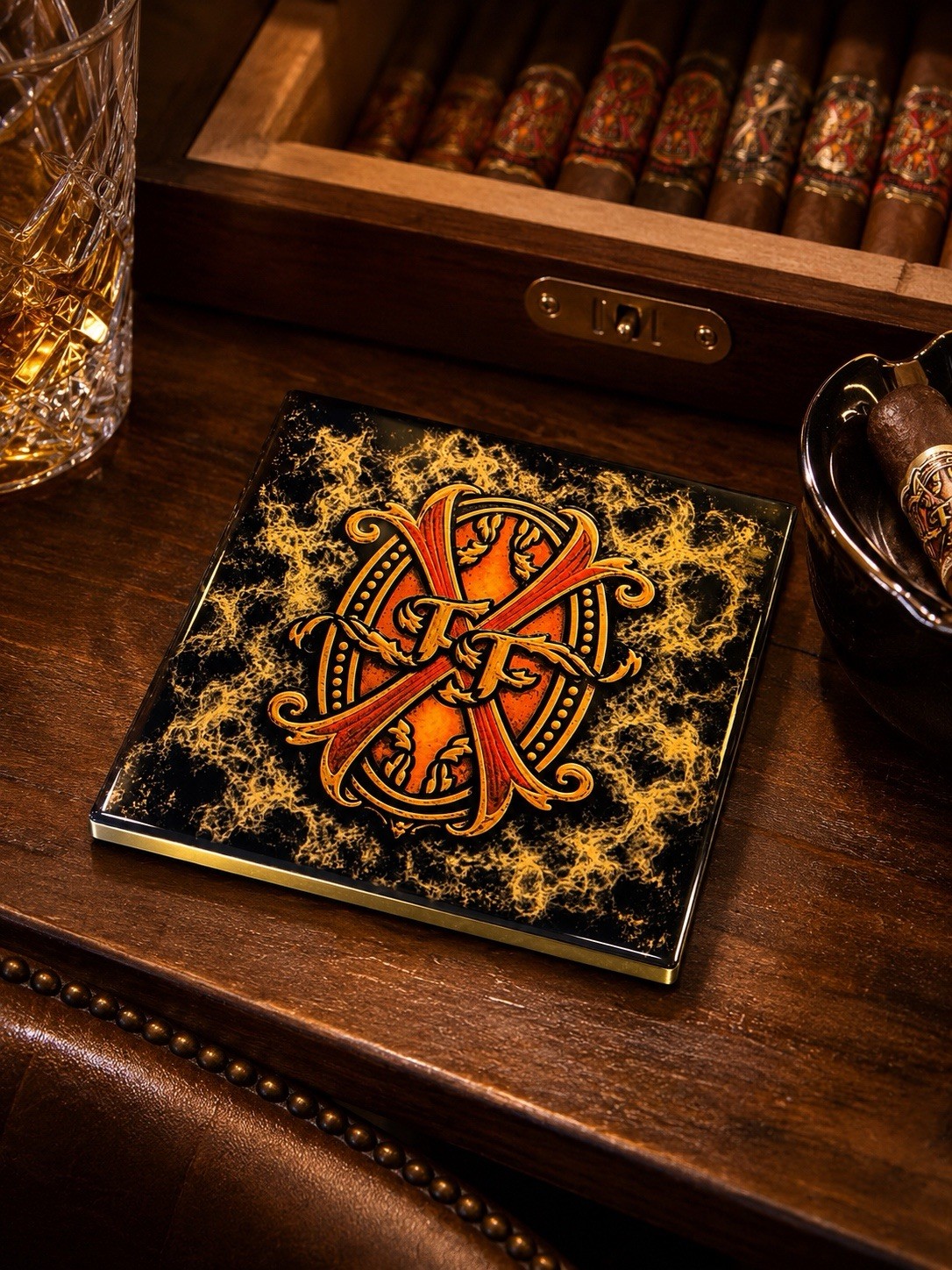 New Arturo Fuente Opus X Logo Cigars Ceramic Coaster Handmade Cork Backing