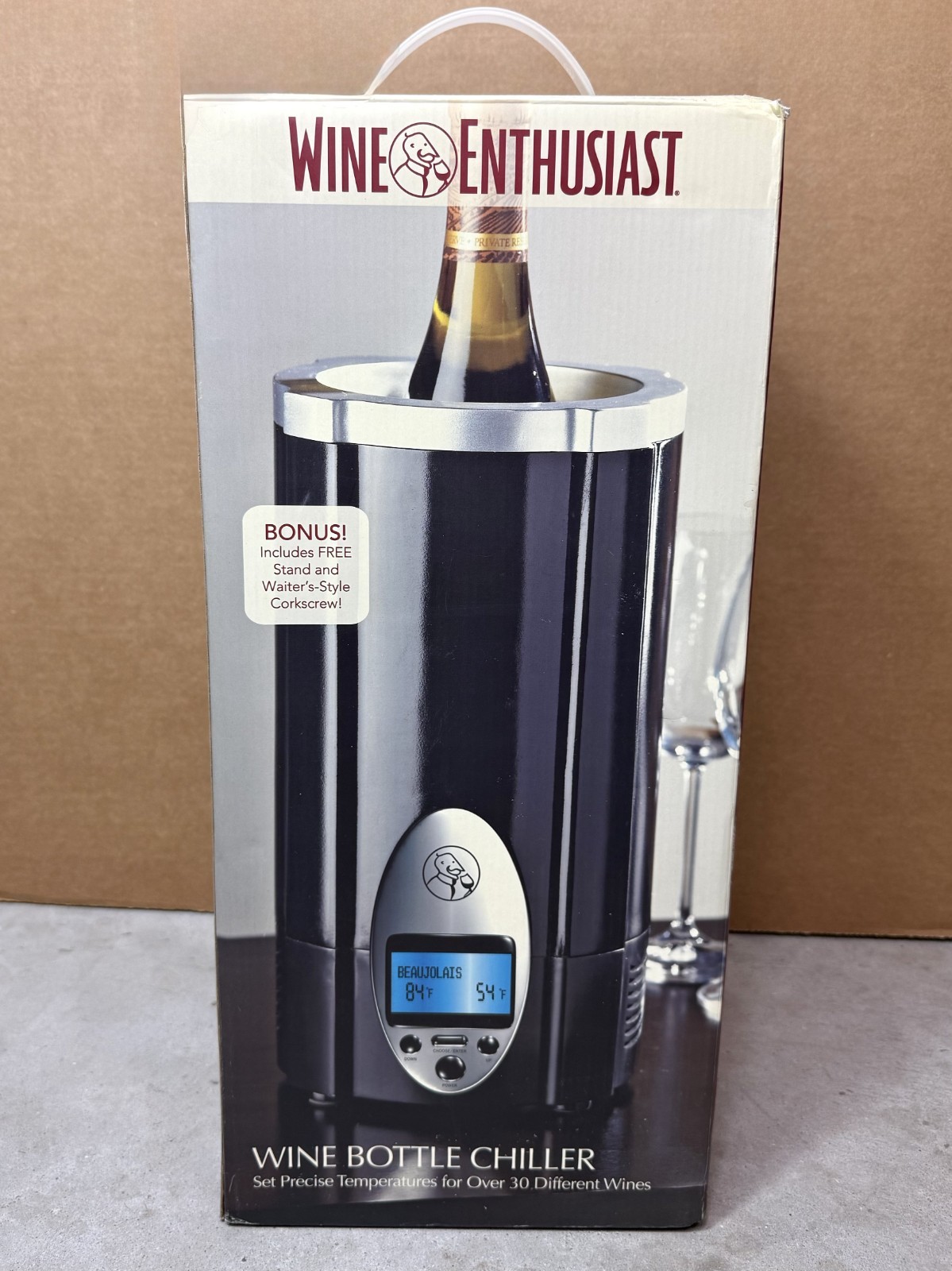 Wine Enthusiast Electric Single Bottle Wine Chiller Digital Display Open Box