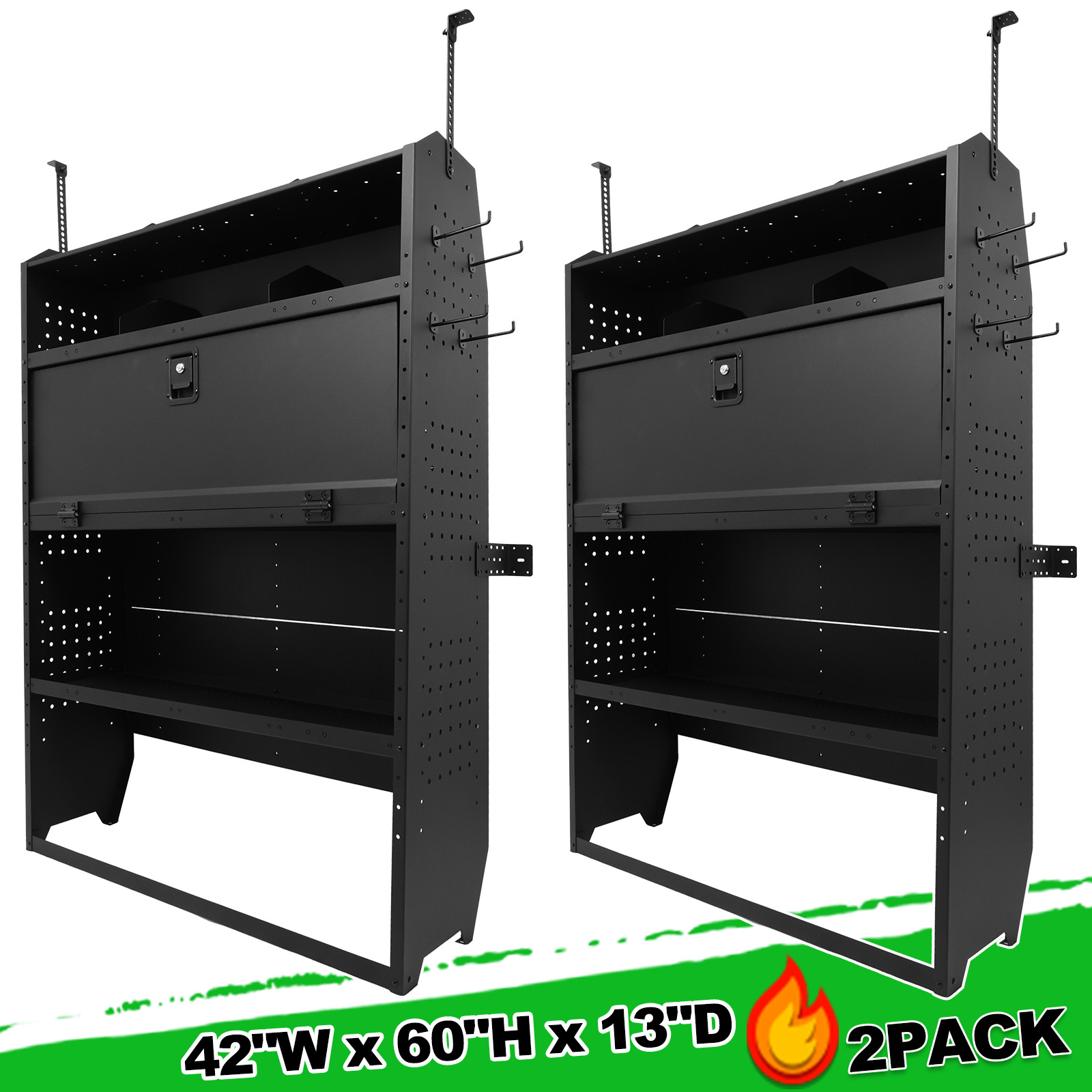 2Pack 42''WX 60''HX 13''D Heavy-Duty Adjustable Van Shelving with Lockable Door