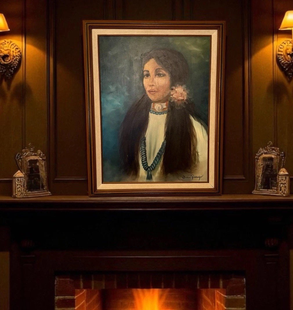 Vtg Native American Woman Realistic Portrait Oil Painting On Canvas 28x21.5\ Vtg Native American Woman Realistic Portrait Oil Painting On Canvas 28x21.5\