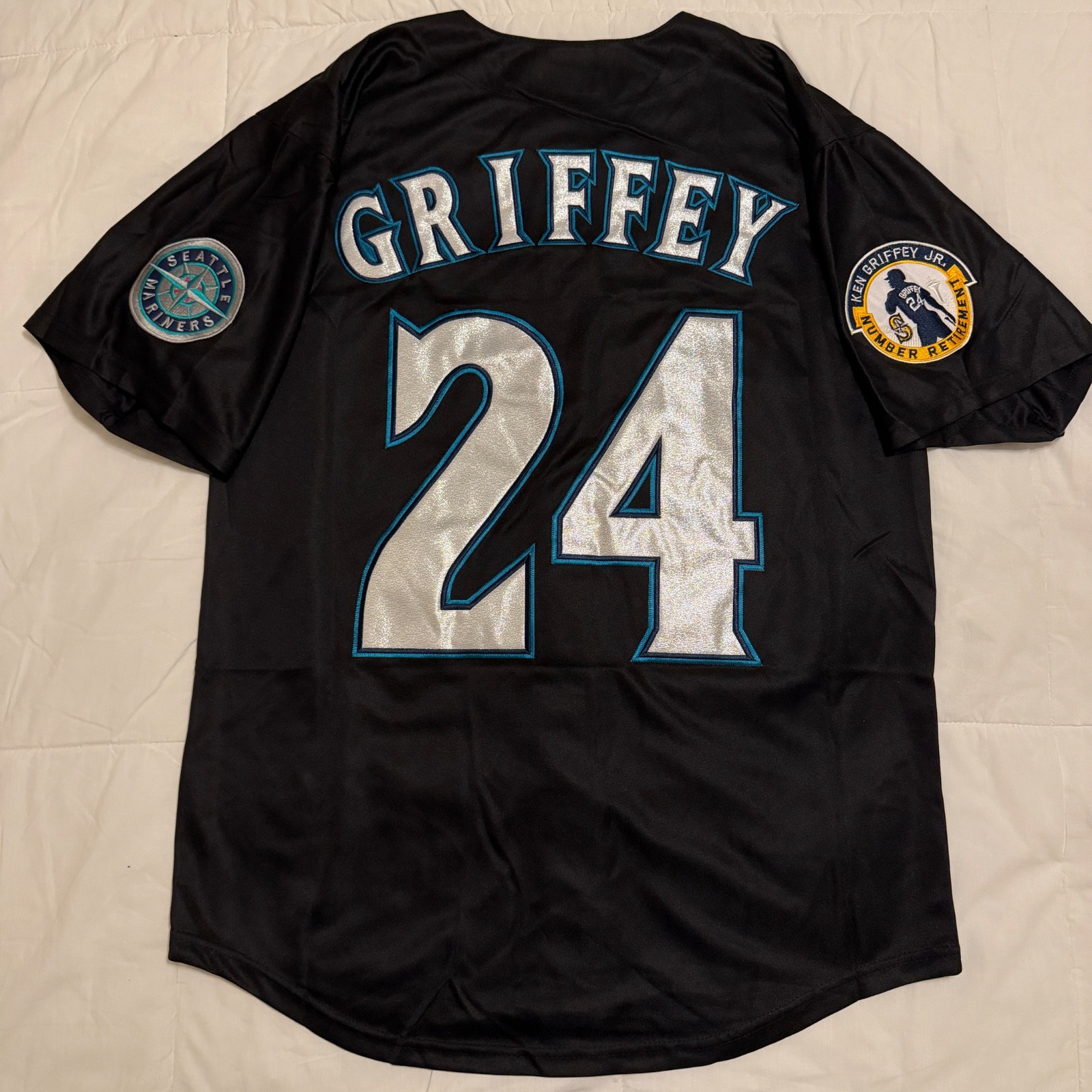 Ken Griffey Seattle Mariners Black Stitched Mens Jersey Retirement Patch