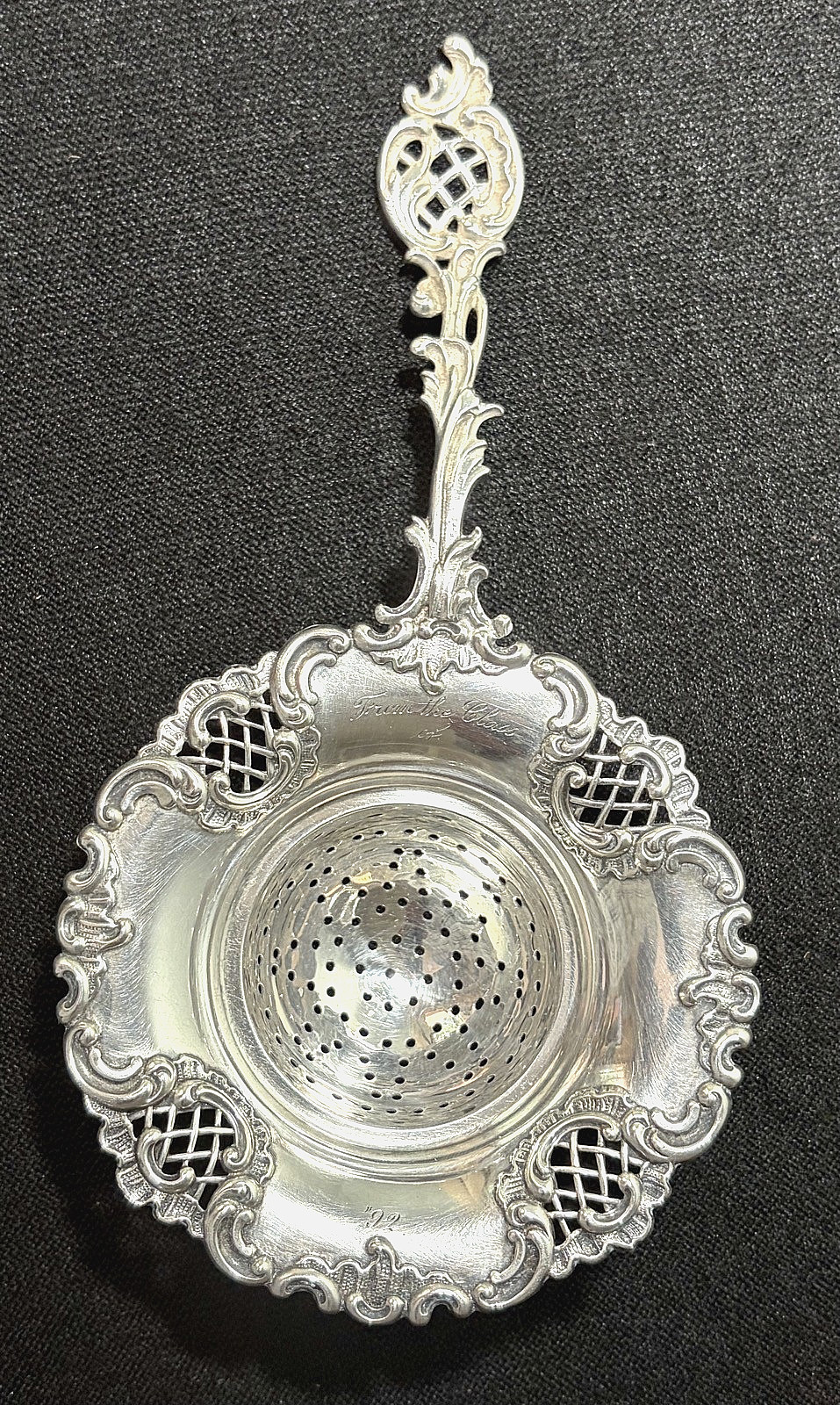 Antique 1892 Bailey Banks & Biddle Sterling Silver Tea Strainer Filagree Handle Antique 1892 Bailey Banks & Biddle Sterling Silver Tea Strainer Filagree Handle