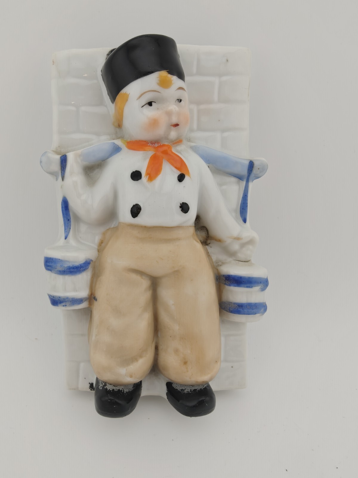 VTG Ceramic Wall Pocket Dutch Boy Water Carrier Buckets Japan 1940s 1950s MCM