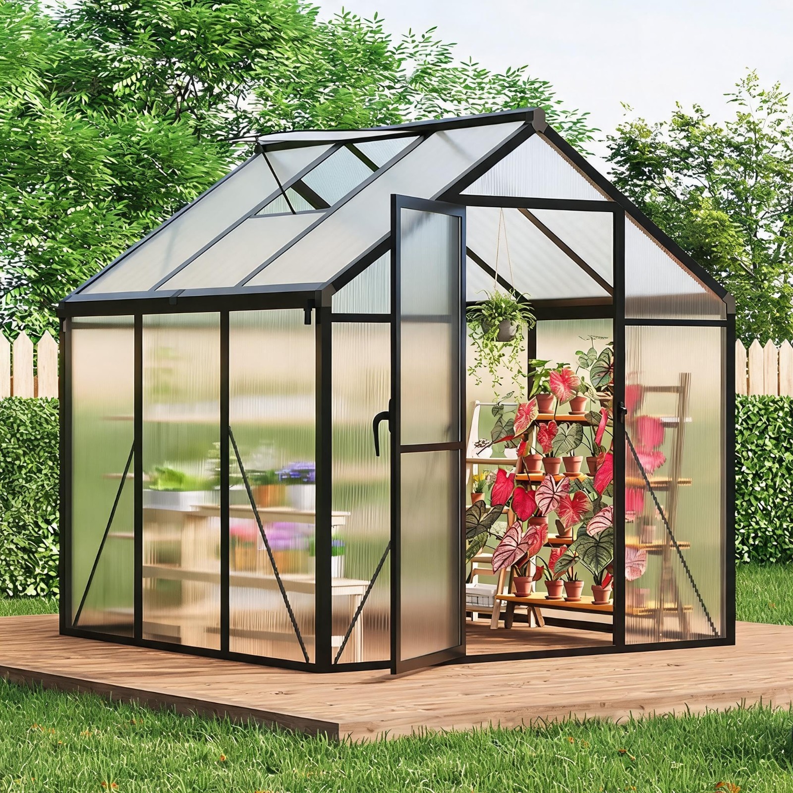 6'x6'/ 6'x8'/ 6'x10' Walk-in Polycarbonate Greenhouse Kit Aluminum Frame