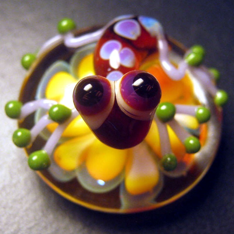 Boomwire Glass Flower Frog mini paperweight lampwork figurine handmade sculpture