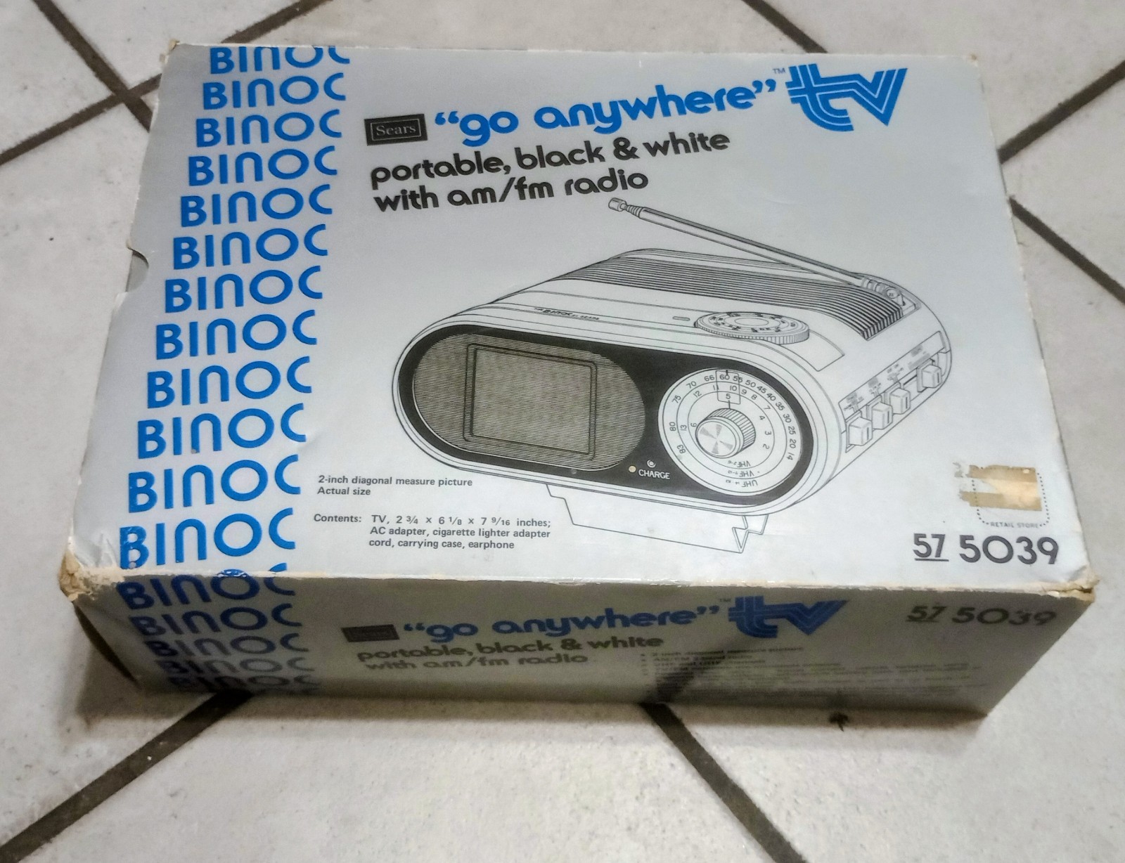 Working -VINTAGE PORTABLE RETRO TV-Am/FM radio BY Binoc/Sears (Original Box) 