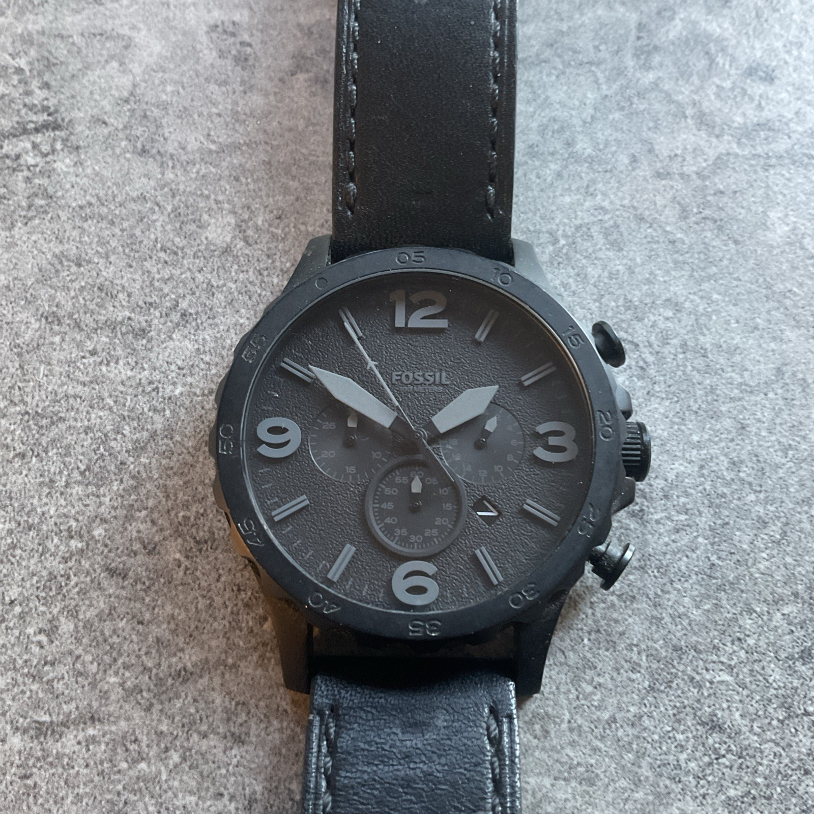 Fossil Nate Chronograph Watch 50mm Black Case & Leather Band - JR1354 - A19 Fossil Nate Chronograph Watch 50mm Black Case & Leather Band - JR1354 - A19