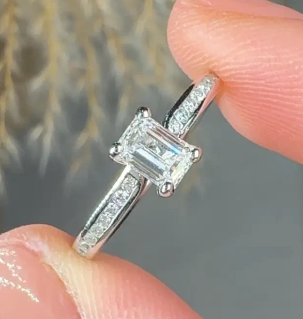 IGI 2.90Ct Emerald Cut EF/VS1 Lab Grown Diamond Engagement Ring 14K White Gold