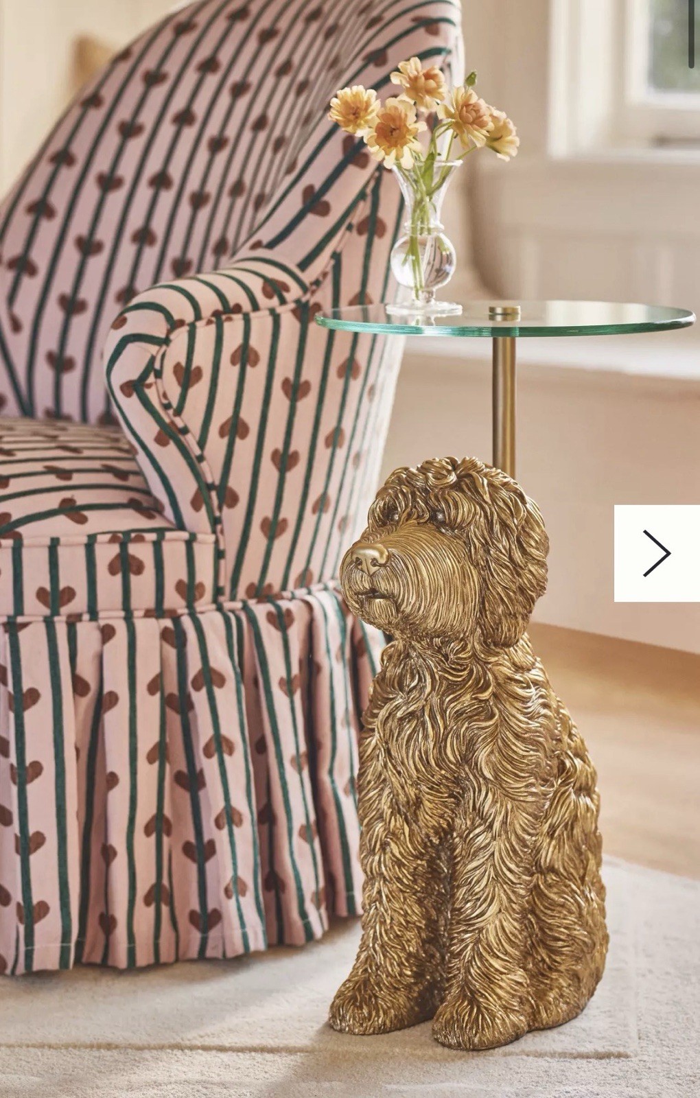 New In Box icon Anthropologie Golden Doodle Dog Side Table, Round Top gold